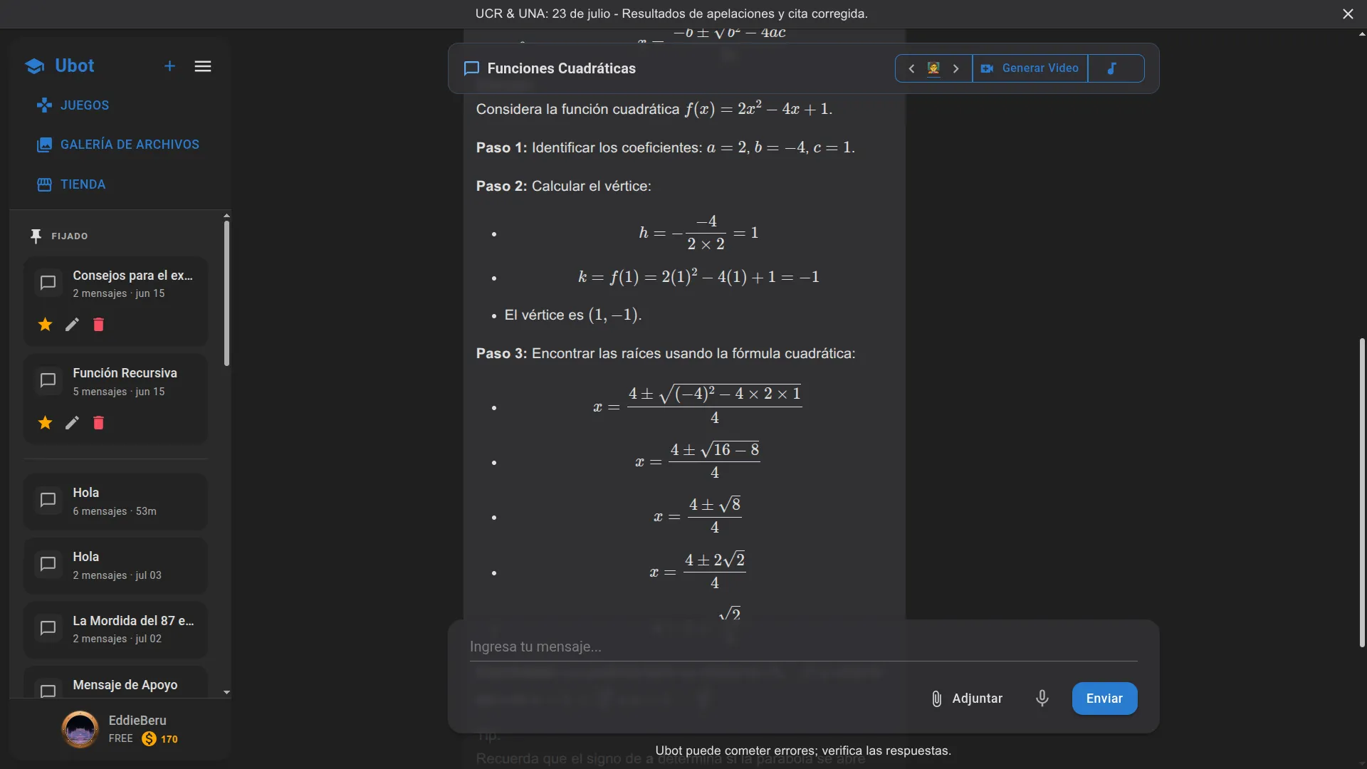 Explicando el tema de funciones cuadráticas